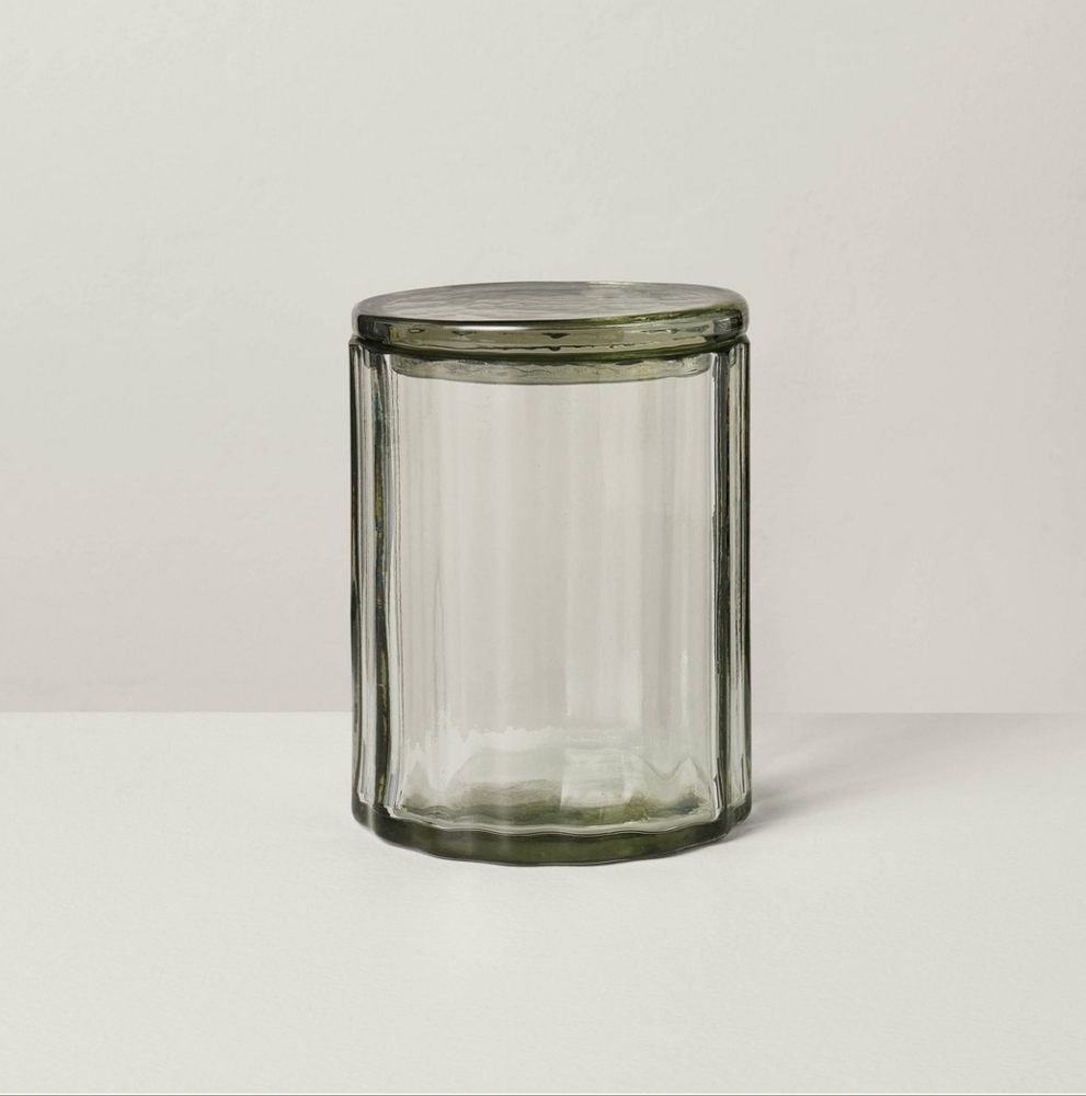 Hearth & Hand NWT Large Fluted Glass Canister In Light Green 5"H